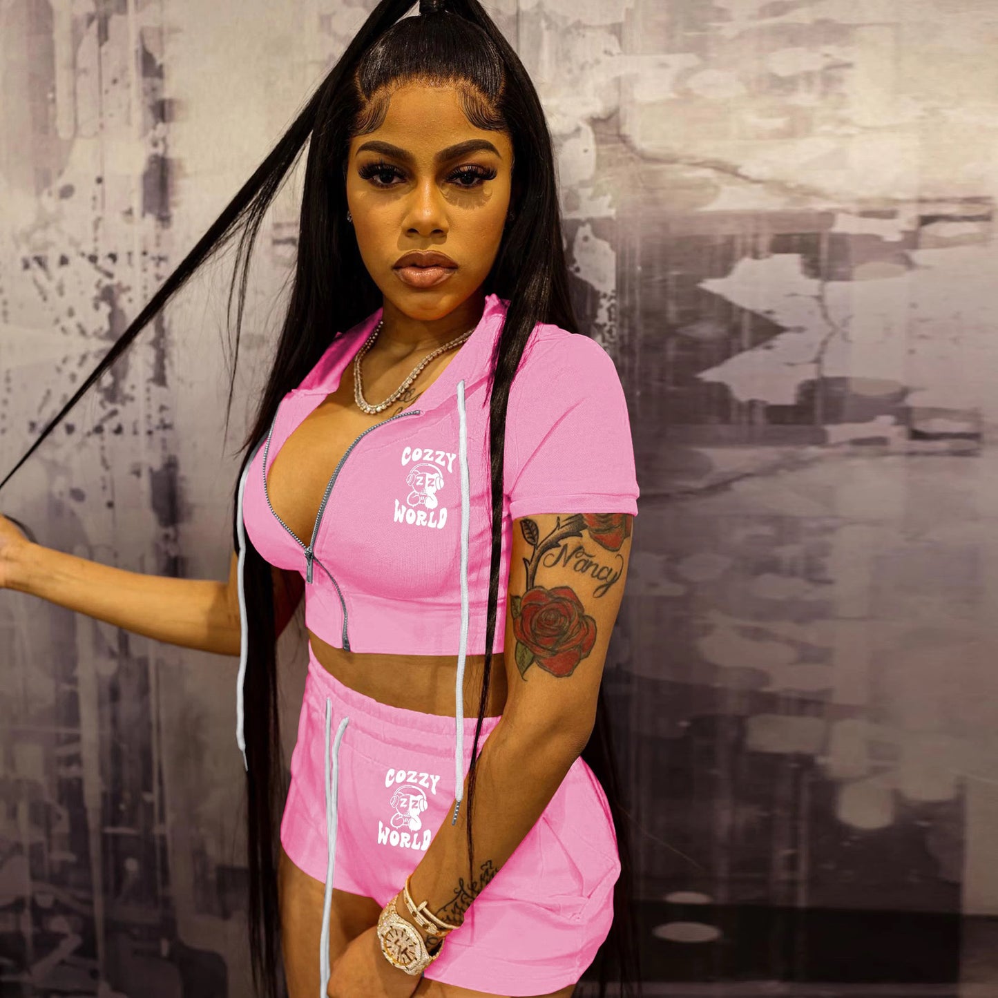 CoZzy Crop Top Hoodie Short Set